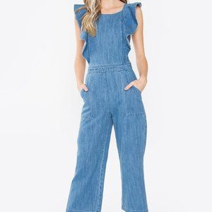 Sugarlips Sharon Ruffled Denim Jumpsuit - Openback